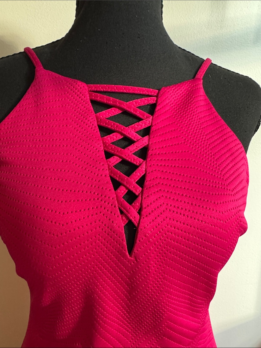 Guess Los Angeles Raspberry- Hot Pink Fixed Lace-Up Sheath Mini Dress - Picture 3 of 13